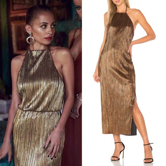 House of Harlow 1960 Dresses & Skirts - House of Harlow 1960 Frederick Dress Bronze Metallic Halter Plisse Pleats CC12